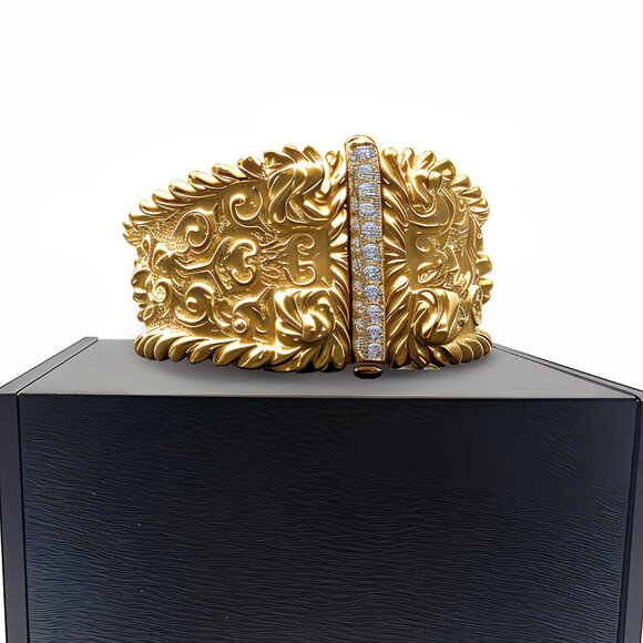 18K Gold Diamond & Ruby Handcrafted Bangle Limited Edition - Picture 12 of 16